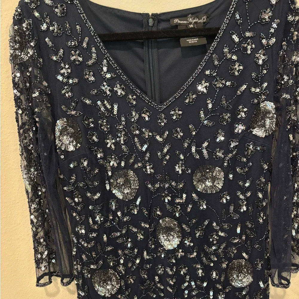 Pisarro Nights | Elegant Navy Blue Sequin Evening Gown | Size 14 - Picture 9 of 11